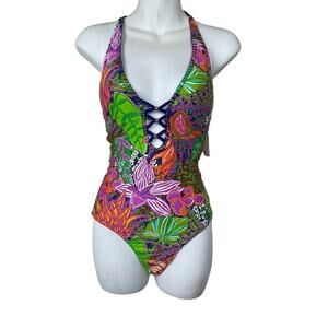 NWT Trina‎ Turk One Piece Swimsuit Size 4 Floral Open Racerback
